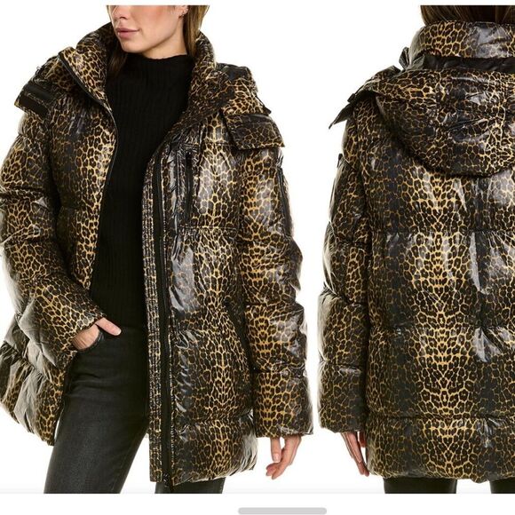 $725 The Kooples Leopard Print Puffer Jacket Coat NWT LARGE - Picture 1 of 11